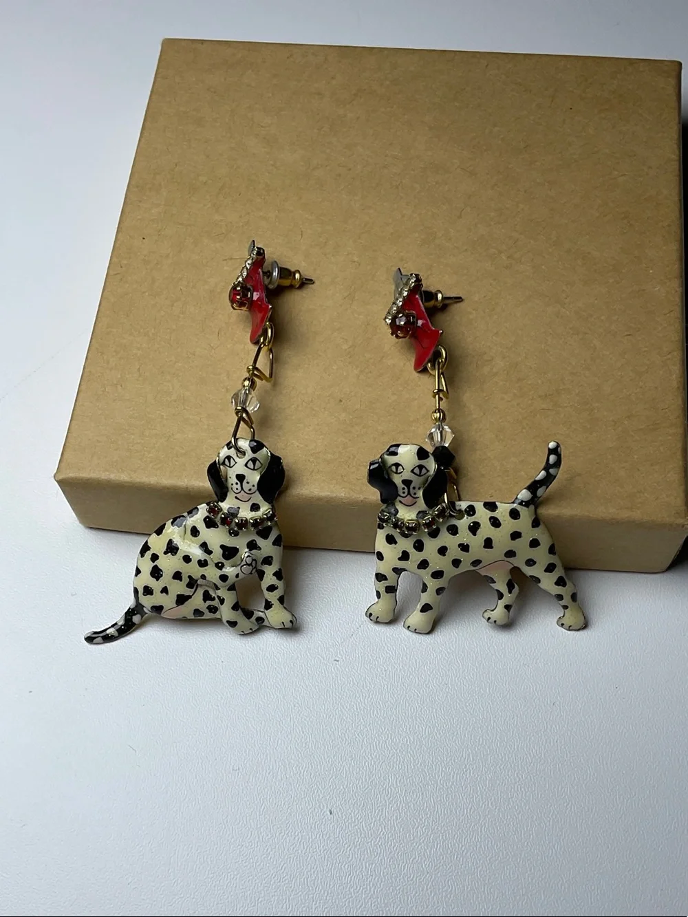 Vintage Dalmatian Dog Drop Earrings - rare - Lunch at the Ritz